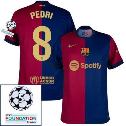 Barcelona Pedri 8 Home 2024/25 Patches UCL UEFA Foundation (Official Printing)