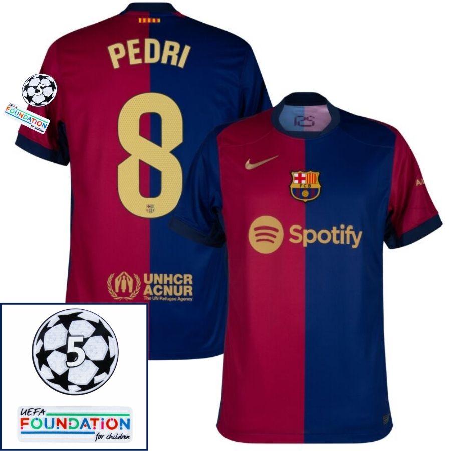 Barcelona Pedri 8 Home 2024/25 Patches UCL UEFA Foundation (Official Printing)