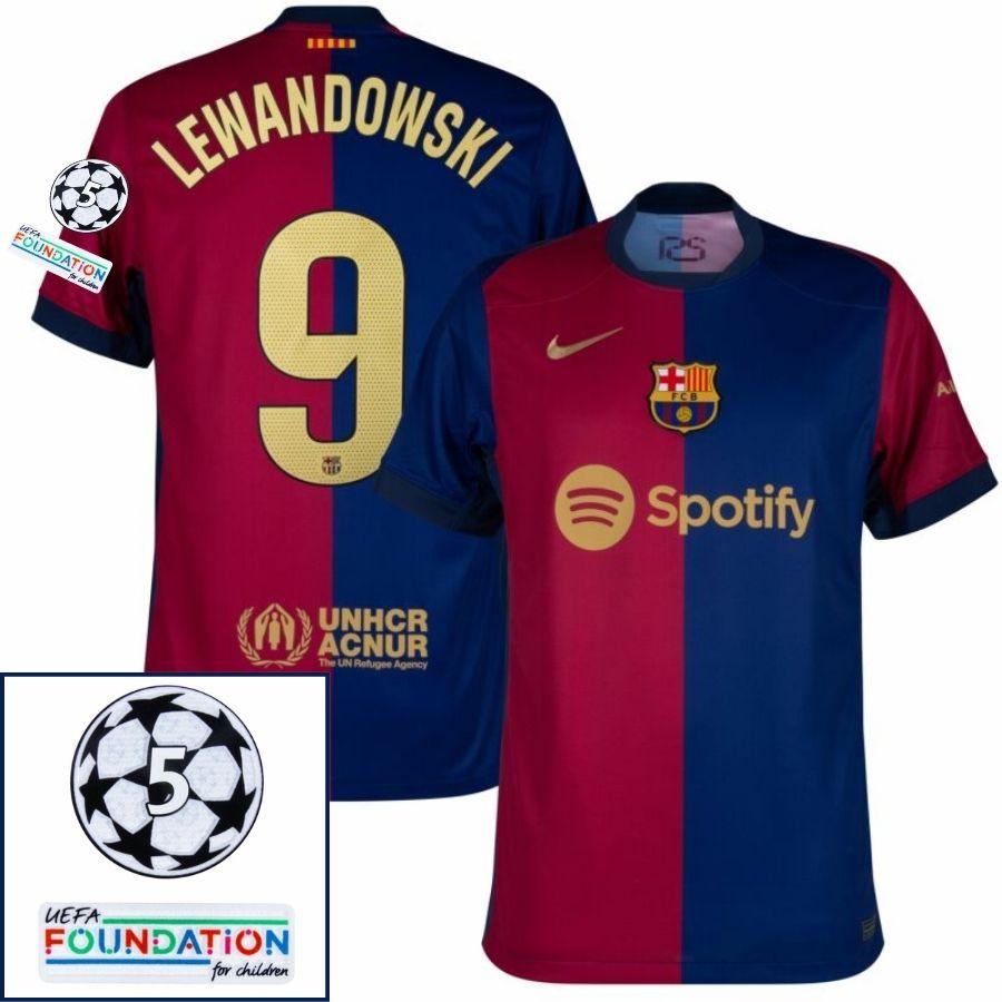 Barcelona Lewandowski 9 Home 2024/25 Patches UCL UEFA Foundation (Official Printing)
