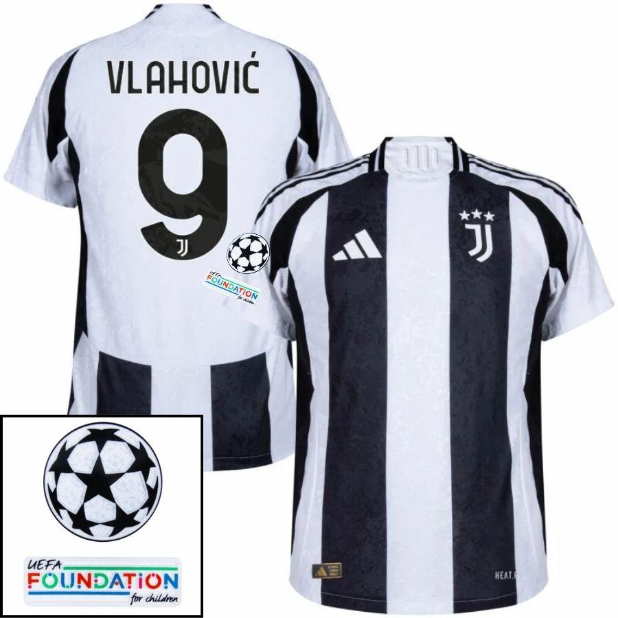 Juventus Vlahovic 9 Home 2024/25 Patches Ucl Uefa Foundation (Official Printing)