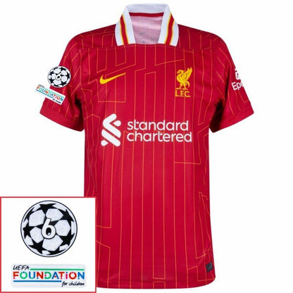 Liverpool Home 2024/25 Patches UCL UEFA Foundation (Official Printing)