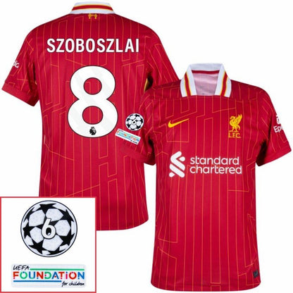 Liverpool Szoboszlai 8 Home 2024/25 Patches UCL UEFA Foundation (Official Printing)