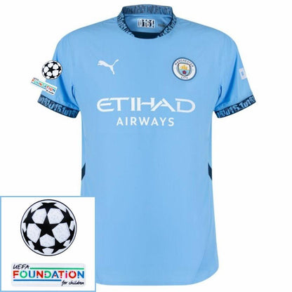 Manchester City Home 2024/25 Patches UCL UEFA Foundation (Official Printing)