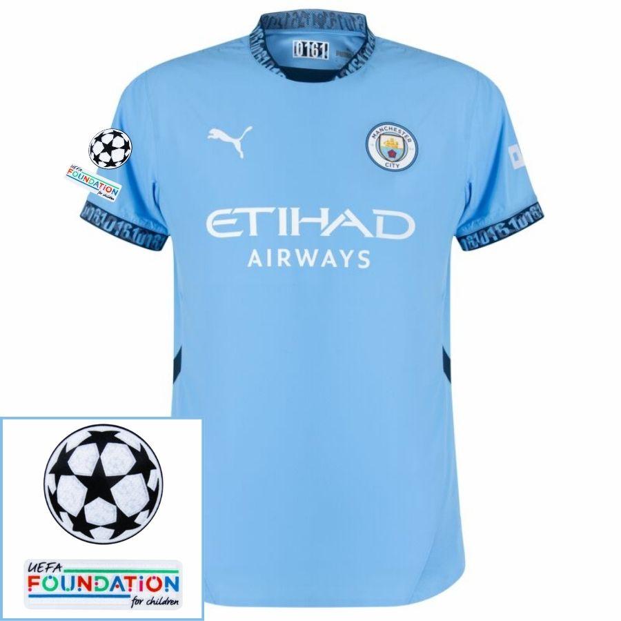 Manchester City De Haaland 9 Home 2024/25 Patches UCL UEFA Foundation (Official Printing)