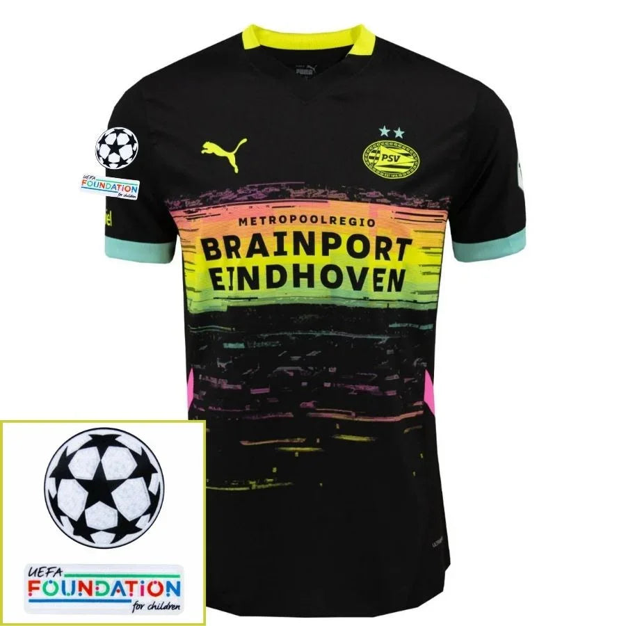 PSV Eindhoven Fan Jersey Away 2024/25 Patches UCL UEFA Foundation (Official Printing)