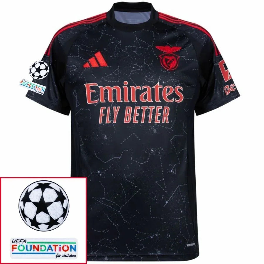 Benfica Away Fan Jersey 2024/25 Patches Ucl Uefa Foundation (Official Printing)