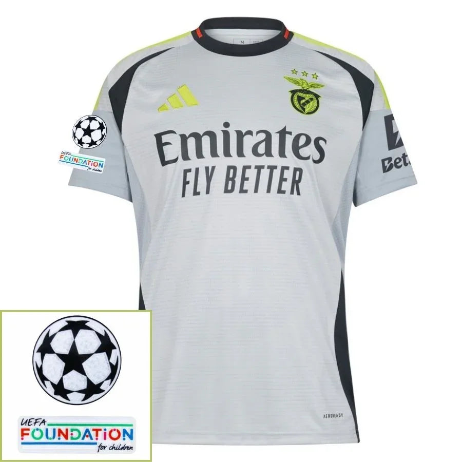 Benfica Third Fan Jersey 2024/25 Patches UCL UEFA Foundation (Official Printing)