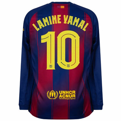 Barcelona Home Lamine Yamal 10 Fan Jersey Long Sleeve 2025/26