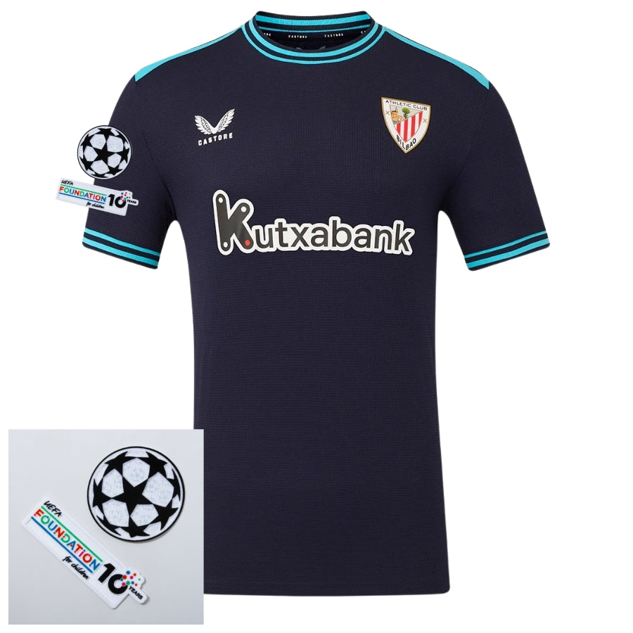 Athletic Club Away Fan Jersey 2025/26 Patches Ucl + 10Th Anniversary Uefa Foundation