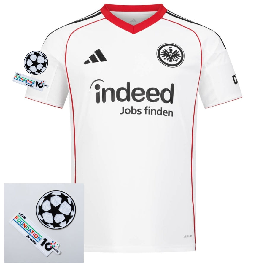 Eintracht Frankfurt Away Fan Jersey 2025/26 Patches Ucl + 10Th Anniversary Uefa Foundation