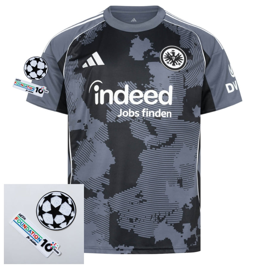 Eintracht Frankfurt Third Fan Jersey 2025/26 Patches Ucl + 10Th Anniversary Uefa Foundation