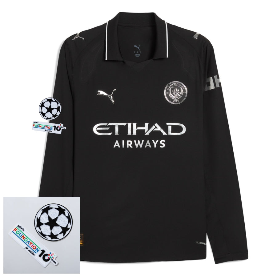 Manchester City Away Fan Jersey 2025/26 Patches UCL + 10th Anniversary UEFA.