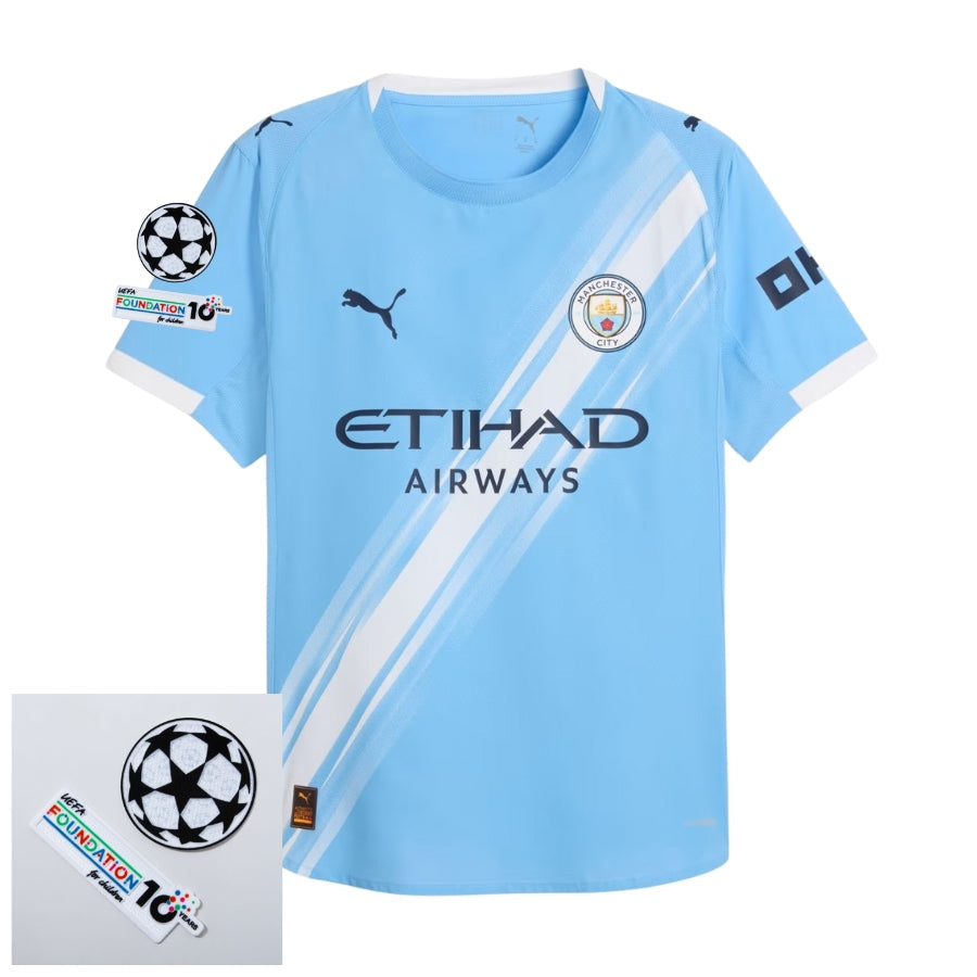 Manchester City Home Fan Jersey 2025/26 Patches UCL + 10th Anniversary UEFA.