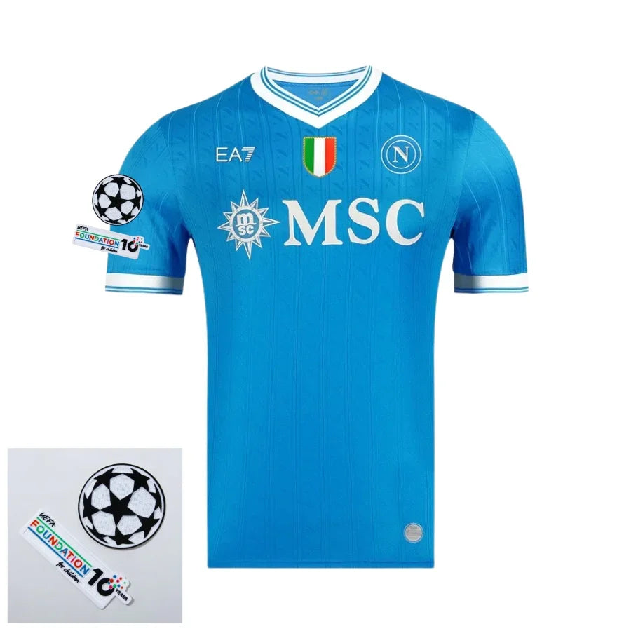 Napoli Home Fan Jersey 2025/26 Patches Ucl + 10Th Anniversary Uefa.