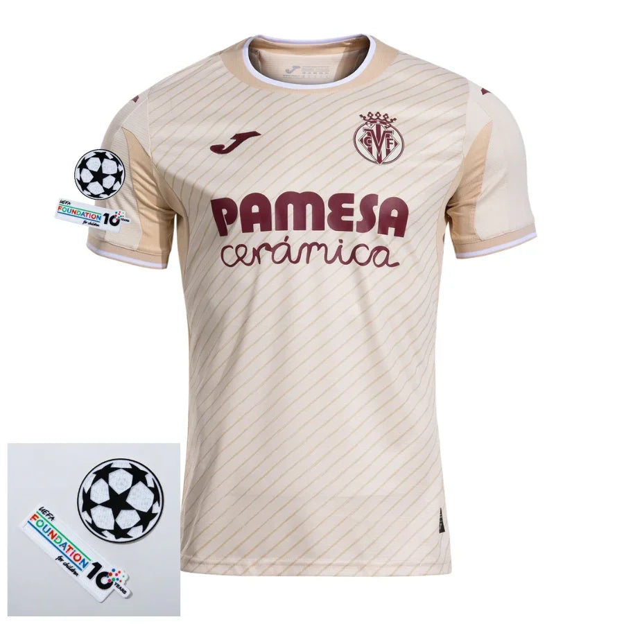 Villarreal Away Fan Jersey 2025/26 Patches UCL + 10th Anniversary UEFA.