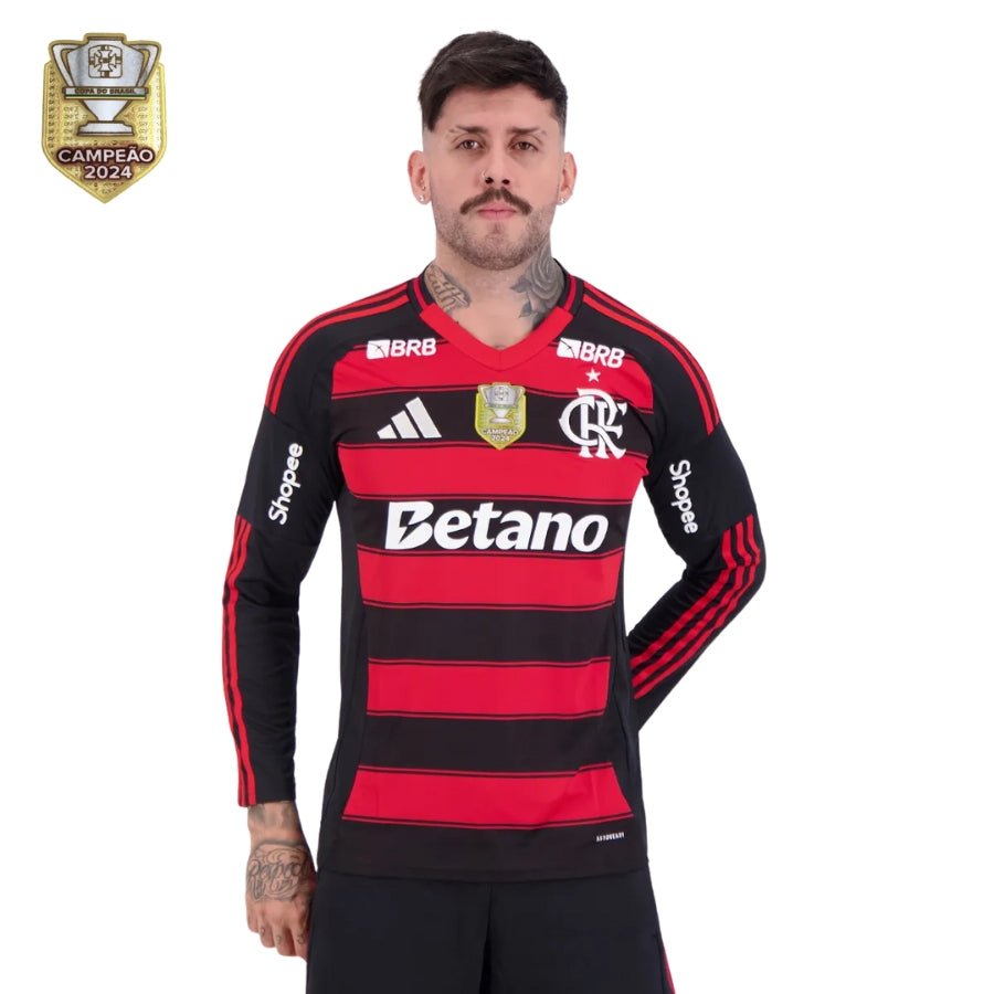 Flamengo Home Fan Jersey Long Sleeve 2025/26 Patch And Sponsorships Official Printing