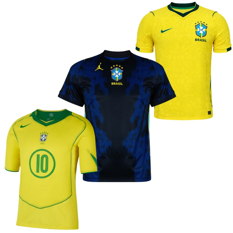 3 Jersey Bundle Brazil Home 2026, Away 2026 And Retro Total 90