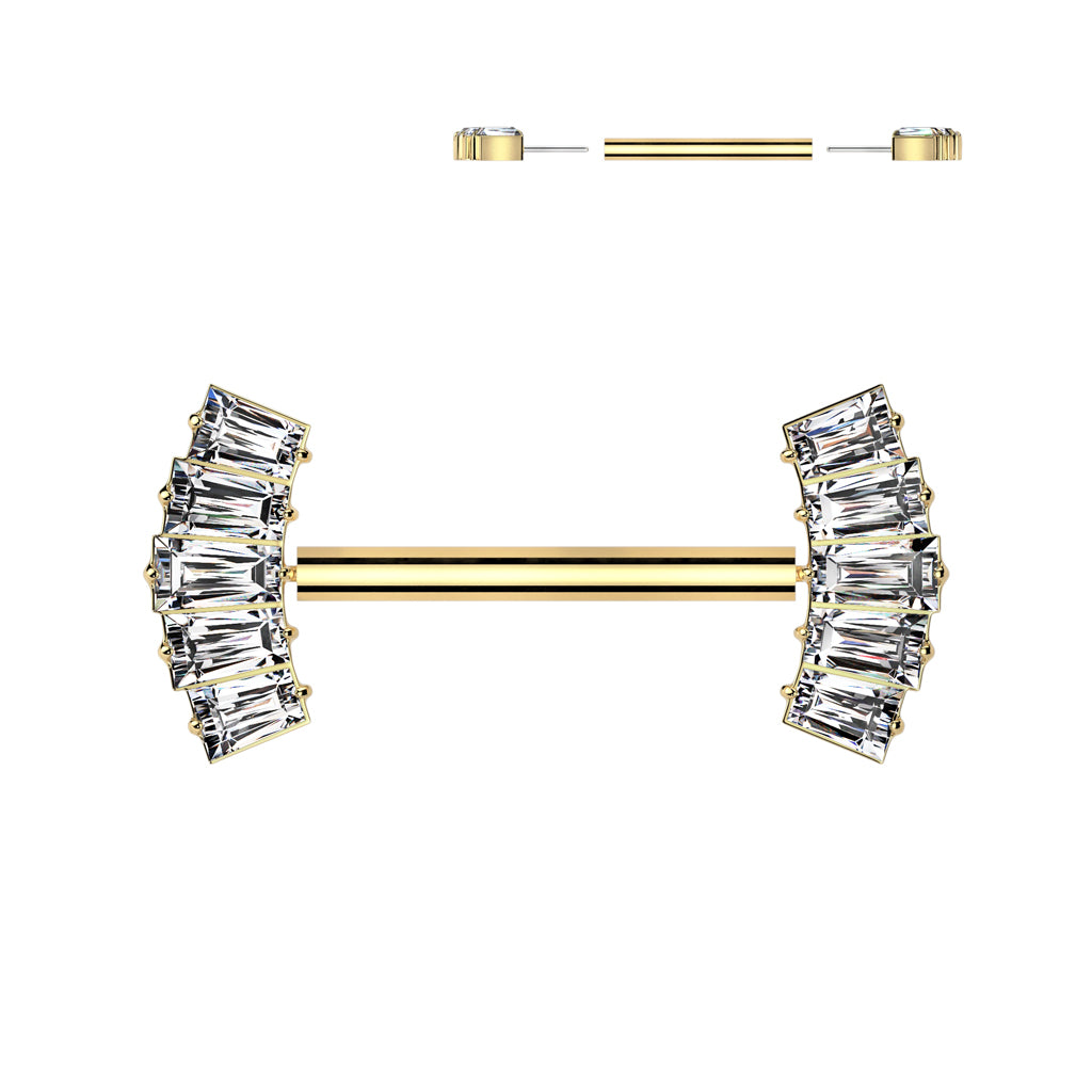 14G 9/16 Clear CZ Gem Implant Grade Titanium Threadless Fan Barbell Nipple Ring Set